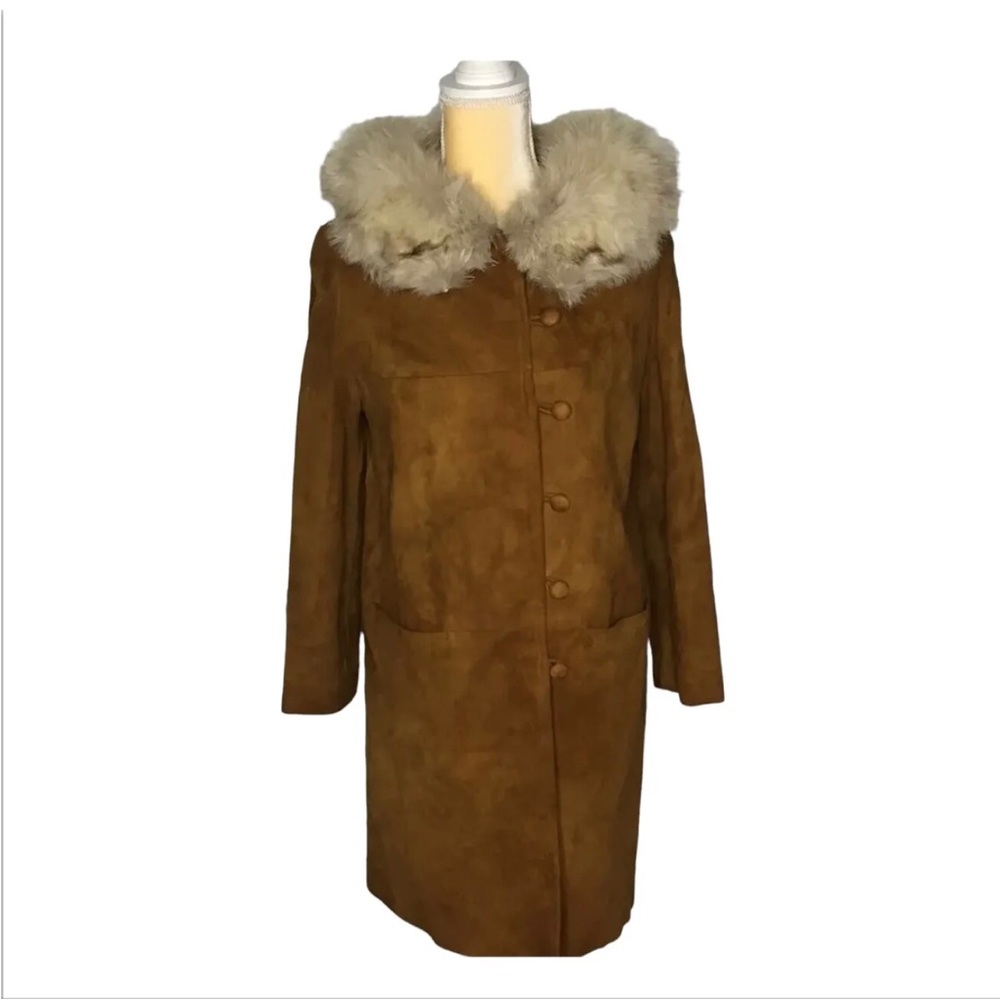 Highlander suede coat lined blue fox collar with pockets penny lane